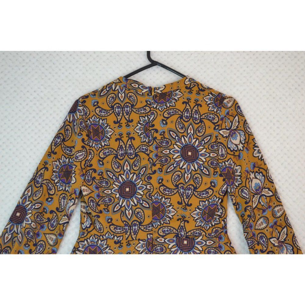 Everly Anthro Women's Small Gold Fit & Flare Long Sleeve Paisley Print Dress - Picture 16 of 16